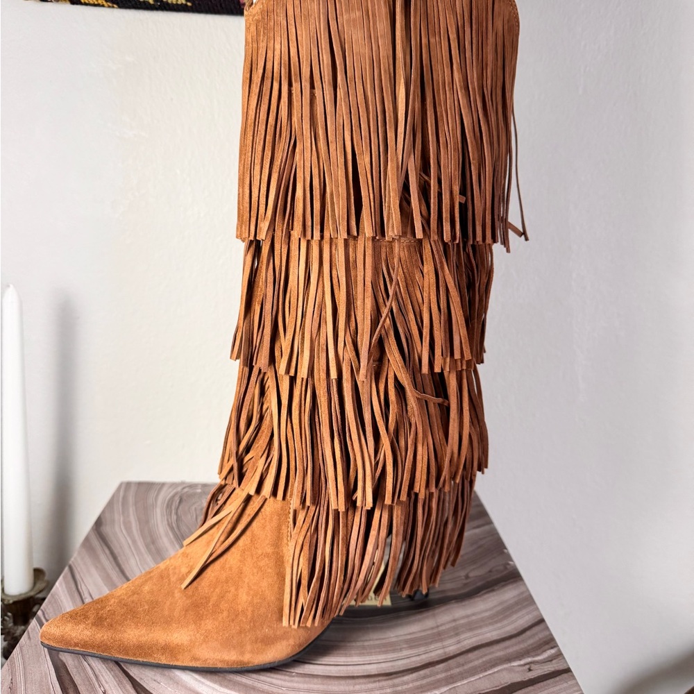 Free People Tan Fringe Heeled Boots - Picture 5 of 10